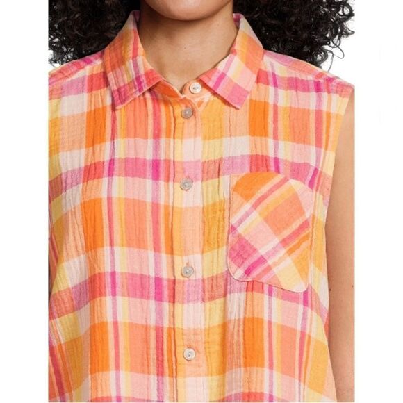 Women's Sleeveless Super Soft Cotton Button Down Top Shirts Size M - Picture 7 of 7